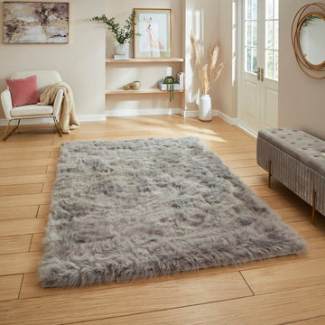 Polar Plush Plain Super Soft Fluffy Faux Fur Feel Textured Ultra Fine Yarn Acrylic Hand-Tufted Wispy Long Strand Shaggy Grey Rug-Think Rugs-Rug Love - The Most Loved Rug Store